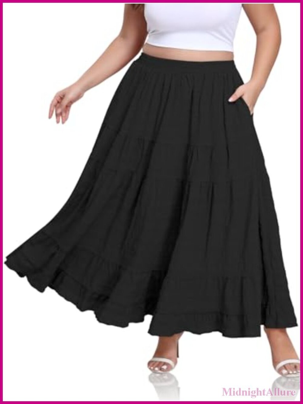 Plus Size Women's Maxi Skirt Tiered Flowy A-Line High Waisted with Pockets